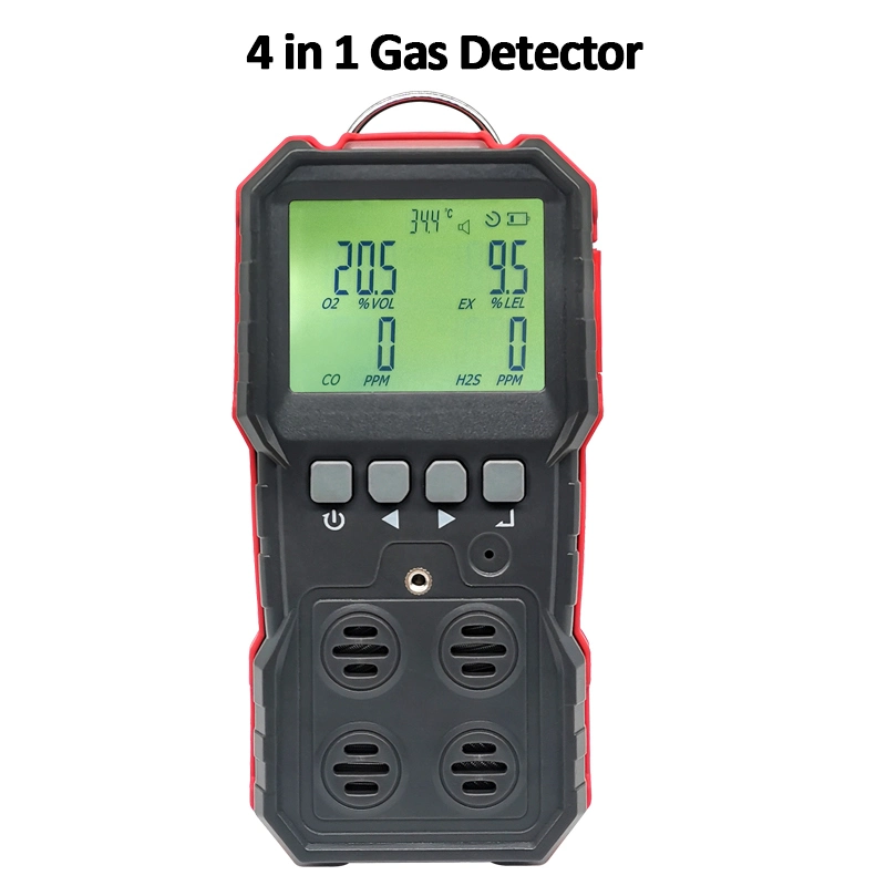 4 en 1 Multi Detector de Gas O2 H2s de monóxido de carbono oxígeno gas combustible Medidor de prueba de contenido