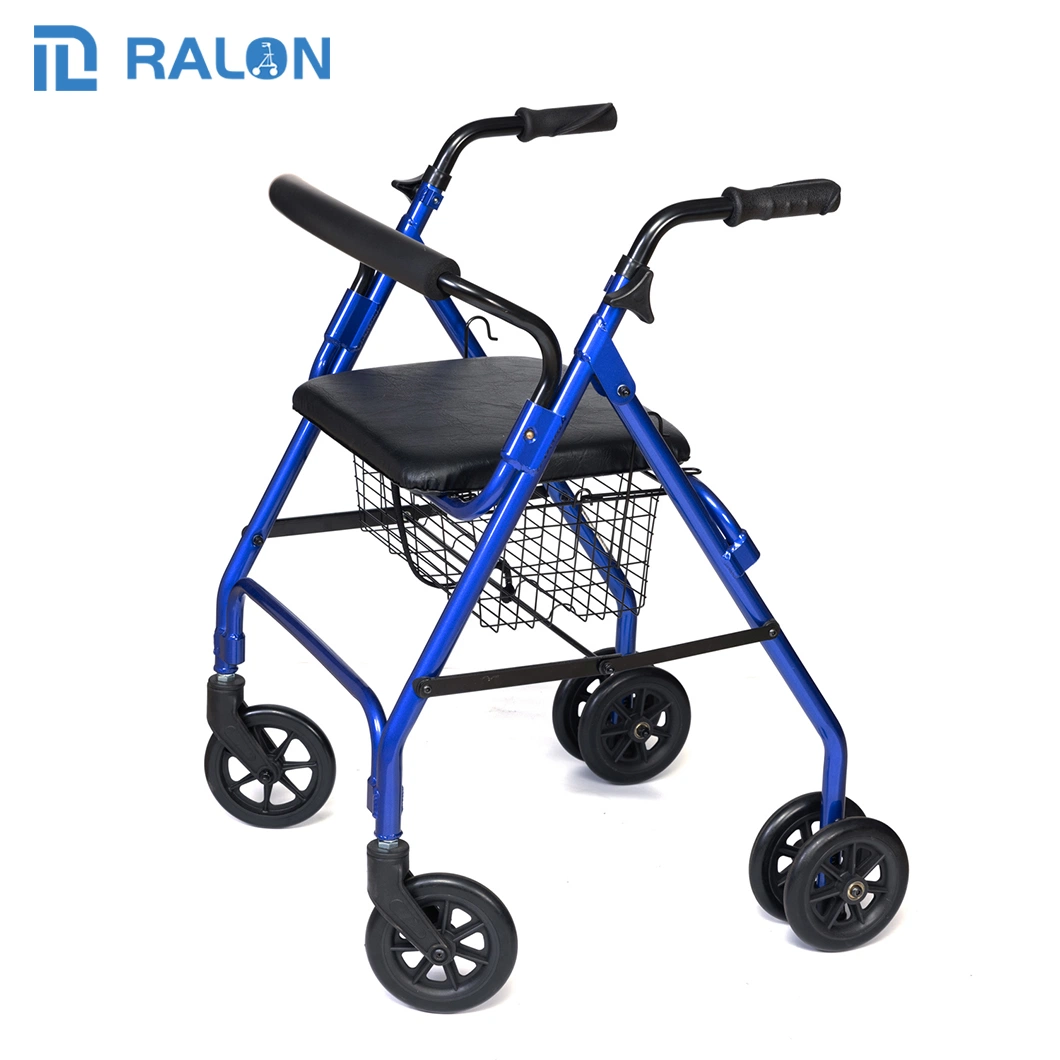 De aluminio de alta calidad plegable ligero caminar ancianos Rollators con asiento blando