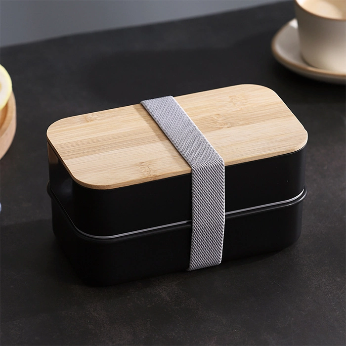 Aveco Hot Japanese Style Bamboo Wood Lid Bamboo Fiber Lunch Box Office Worker Bento Box with Cutlery