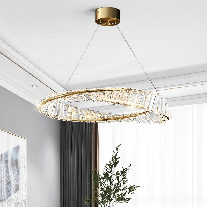 Light Luxury Living Room Round Crystal American Ring Lamp Simple Modern Bedroom Dining Room LED Circle Chandelier