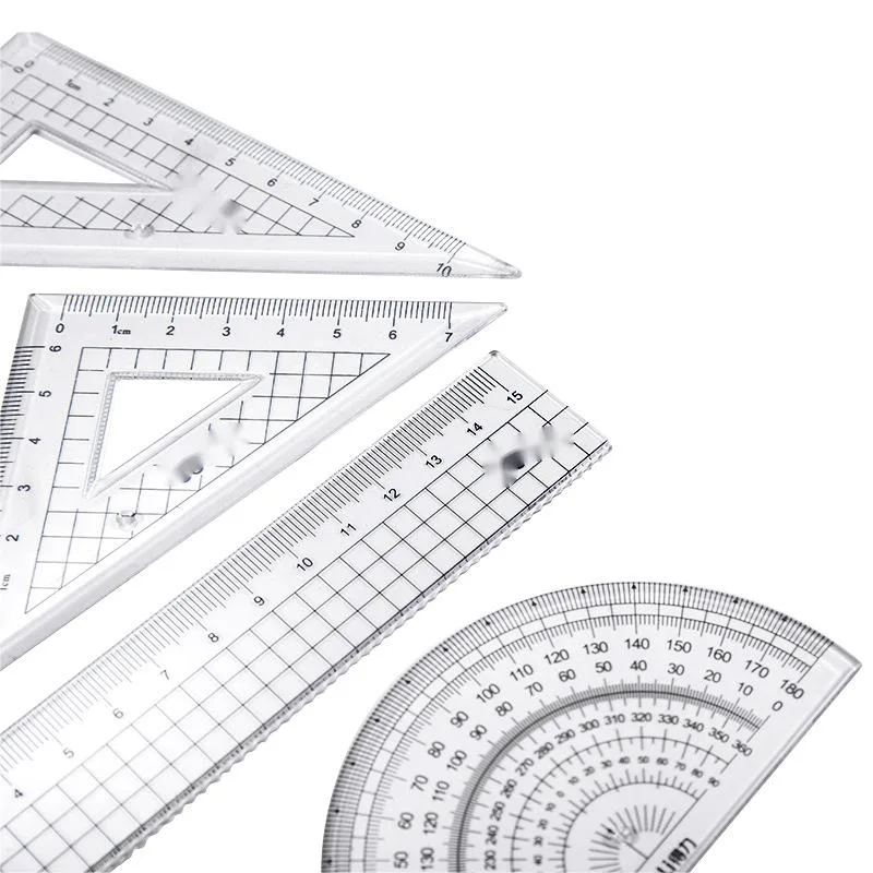 Simple Transparent Student Exam Drawing Straight Ruler Triangle Protractor Ruler Set