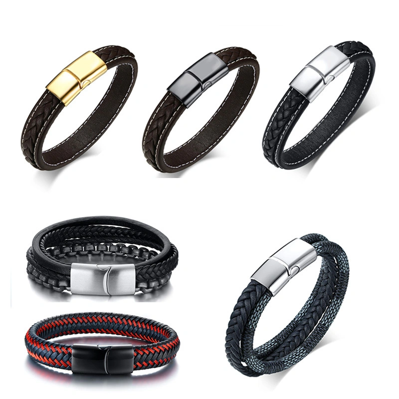 Versión en coreano las Joyas de acero inoxidable Pulsera de Cuero Cierre Magnético de los hombres Personalizen Brazalete Pulsera magnética de cuero