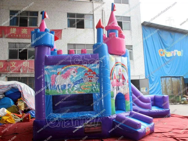 Princes Bouncy Inflatable Castle with Slide Happy Hop Unicorn Bouncy Jumping Commercial Inflatable Bounce House