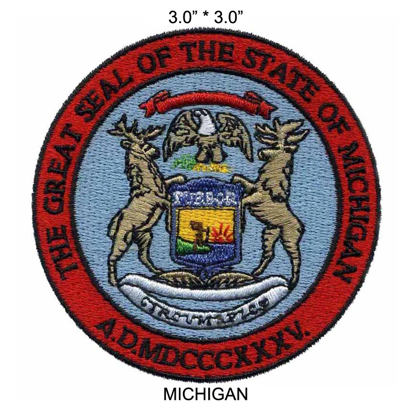 Großhandel Customized Premium Stickerei Eisen auf Abzeichen des Staates Michigan