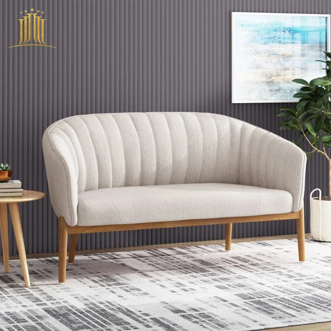 Modern Fashion Furniture Loveseat White Linen and Walnut Legs Hotel Living Room Sofa