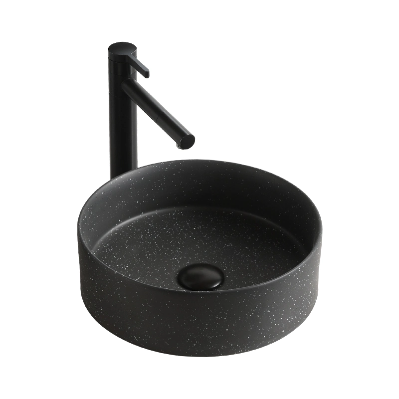 Round Black Vessel Sink Bowl Small Dots Bathroom Wash Ceramic Countertop Basin with Basin Handwaschbecken