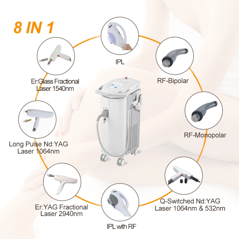 1064 Laser d'épilation à longue impulsion, approuvé médicalement CE, machine laser 8 en 1 multifonction IPL RF Elight Q-Switch ND YAG pour l'épilation et le retrait de tatouage