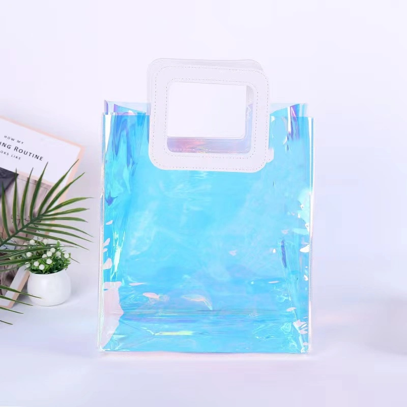 Hitzeversiegelter Kunststoff transparent PVC Tasche wiederverwendbare PVC Damen Shopping Tragetasche Clear PVC Geschenk Tragetasche für Promotion