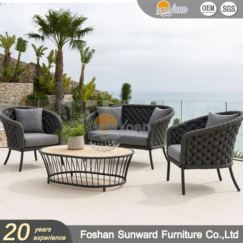 Customized Modern Hotel Living Room Resort Villa Garden Patio Outdoor Leisure Furniture Set Polyester Rope Woven Sofa