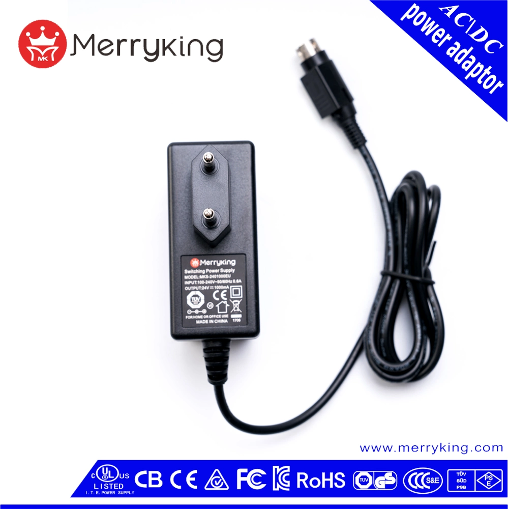 EU Plug 24V 1A AC DC Power Adaptor with Ce RoHS GS BS Certifications