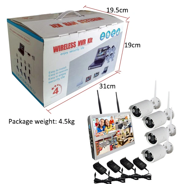 1.3MP 4CH Wireless CCTV Camera Kit with NVR Recorder with 10.1 Inches Monitor Built in 1tb Hard Disk