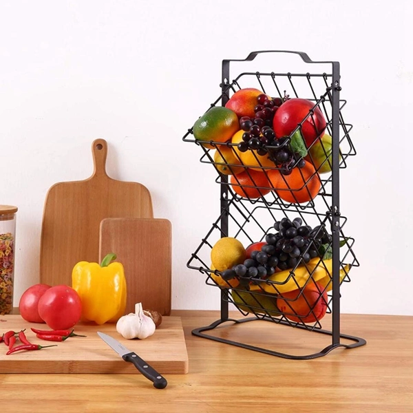 2 Tier Fruit Storage Basket Bread Vegetable Stand Detachable Metal Holder