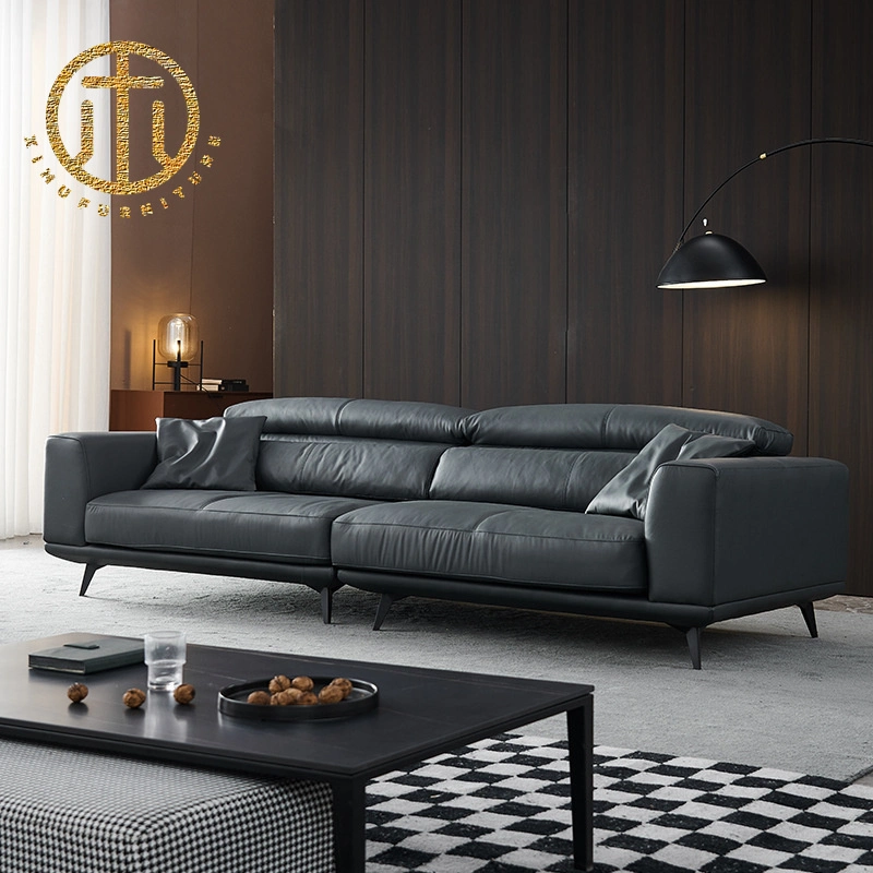 Ltalian Minimalist Leather Sofa Down Living Room Three-Seat Straight Modern Full Leather Sofa Head Layer Cowhide Can Be Customized