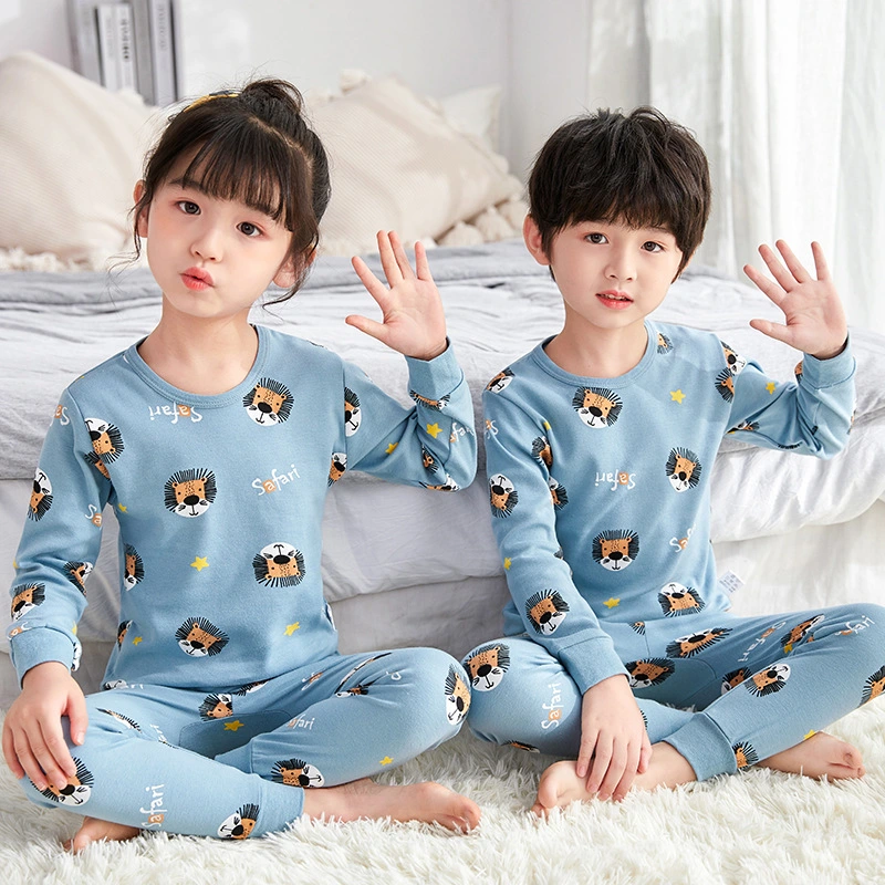 Stock Cartoon Animal Printed Cotton Primary School Cotton-Wool Pajamas Set