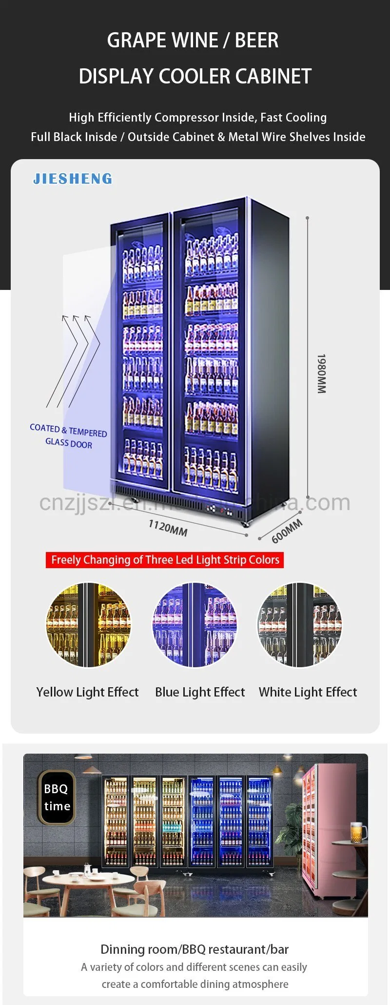 770L Air Cooling Double Doors Upright Wine Beer Showcase Display Cooler Lsc-1120W