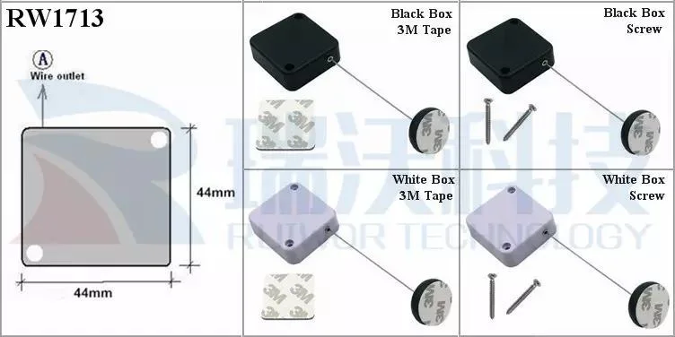 Square Tirez Antivol rétractable avec colle Box Plus circulaire de la plaque d'une épaisseur de l'ABS