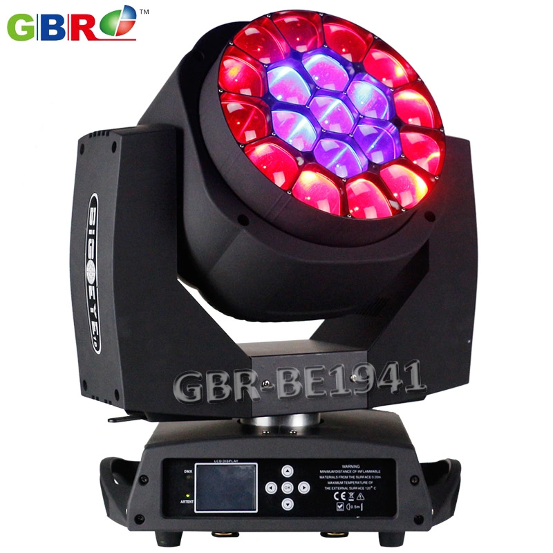 Gbr-Be1941 19x15W RGBW 4en1 Zoom LED B-ojo moviendo la luz de la cabeza