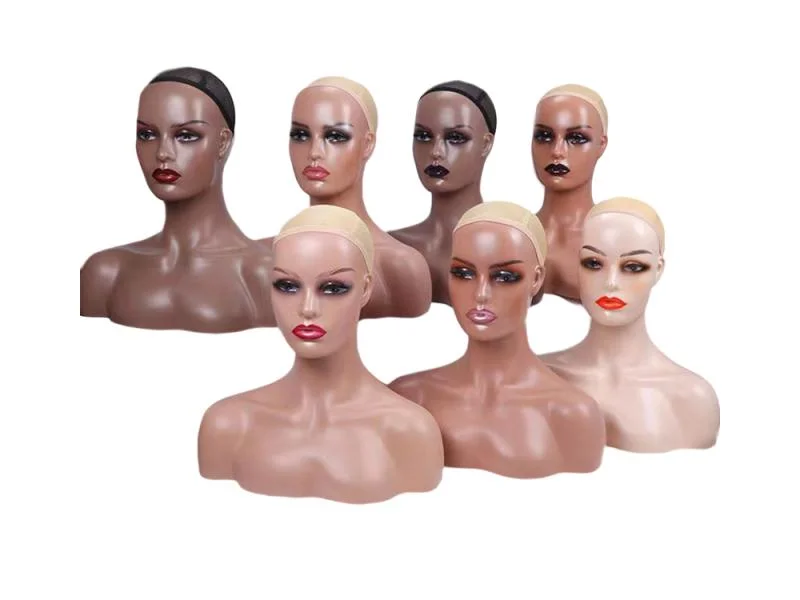 Realistic Female Dummy Mannequin Head with Shoulder Manikin Head Bust for Wigs Beauty Accessories Display Model Wig Heads