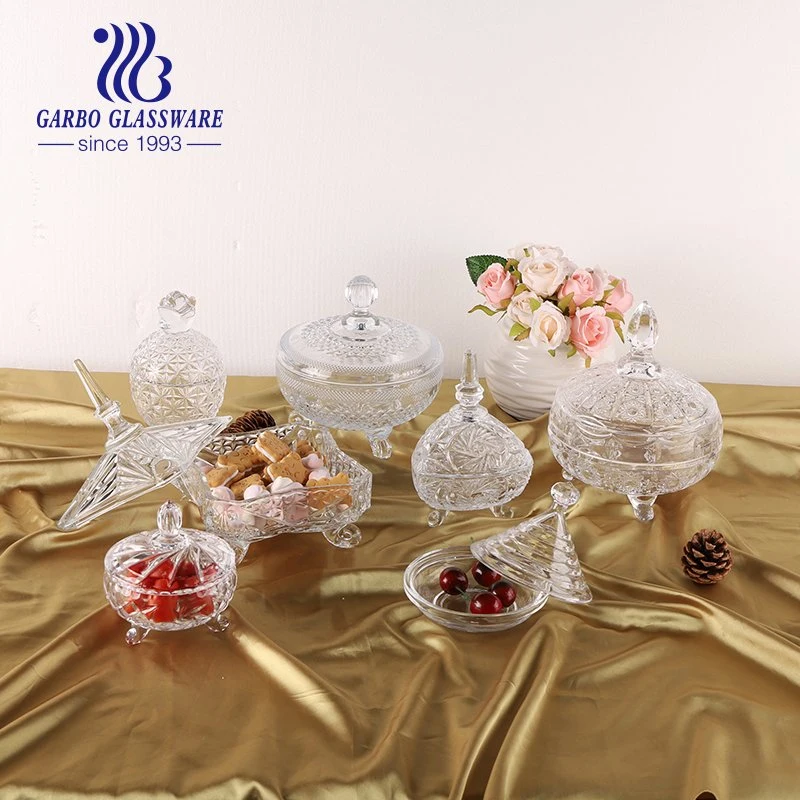 Diseño árabe dulces Jarra de cristal de gran tamaño personalizado Jarra de cristal de vidrio Grabado vidrio bote de caramelos a la venta