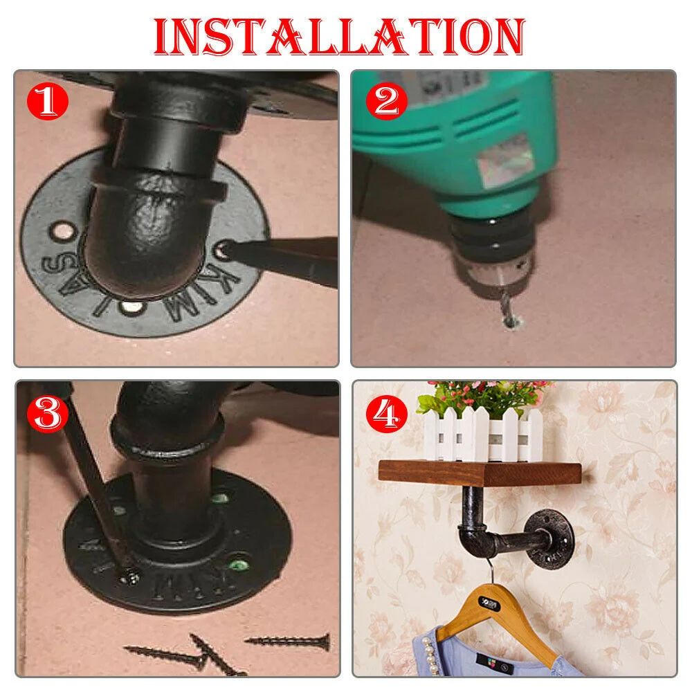 Los soportes de estante - soportes para tubo de 90 grados de estilo industrial estantes flotantes, soportes de estantería estantería rústica, soporte para cocinas, baños