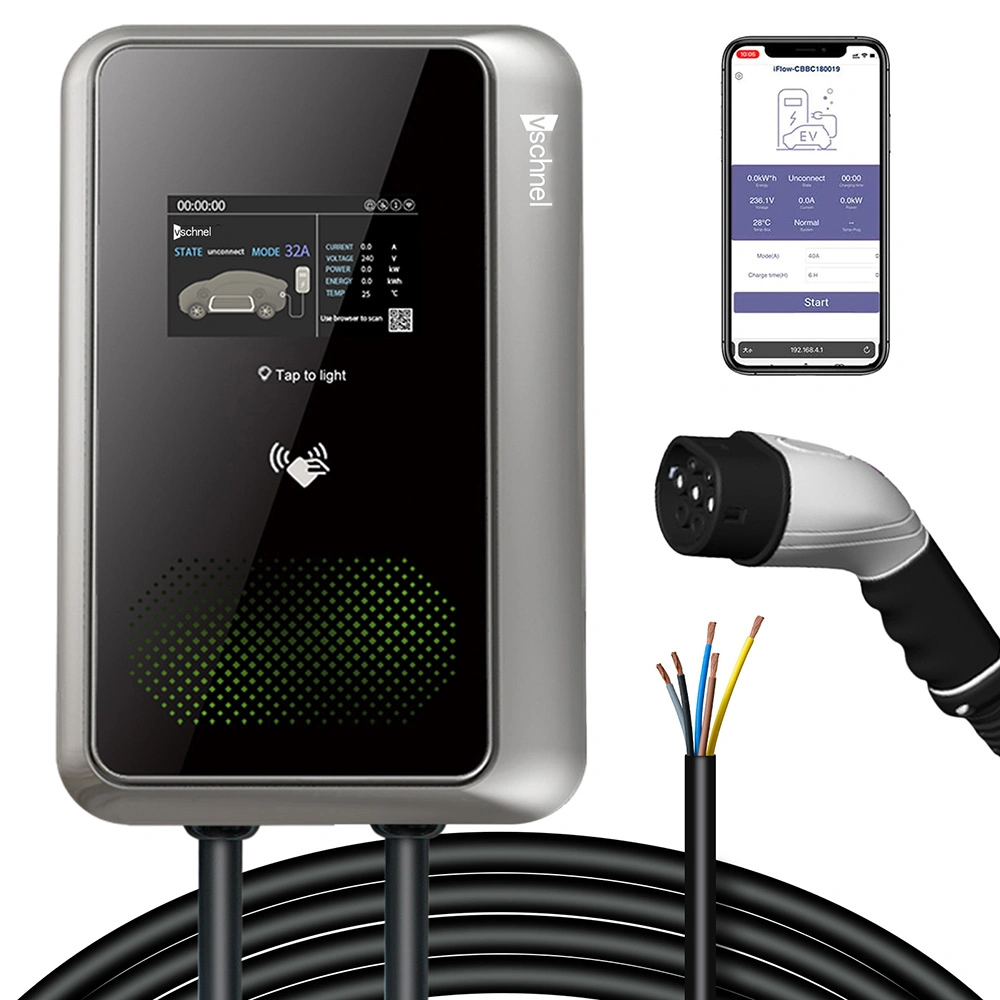 Wall-Mounted 11kw EV Charger, Type 1 Plug, Support for Setting Charging Duration and Current Size on Mobile Phones