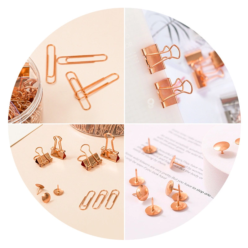 Conjunto de artigos de papelaria para electromatização Rose Gold 6 - Grid Long Tail Clip Office Clipe de papel