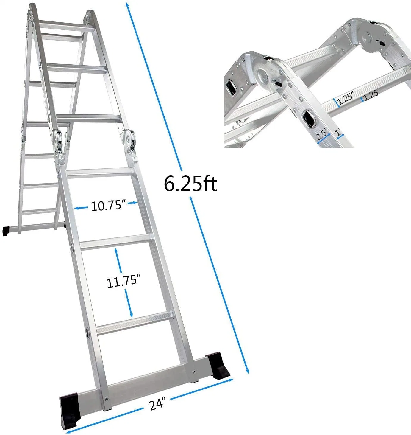 Folding Ladder Multi-Purpose Aluminium Extension 7 in 1 Step Heavy Duty Combination En 131 Standard (12.5 Feet)