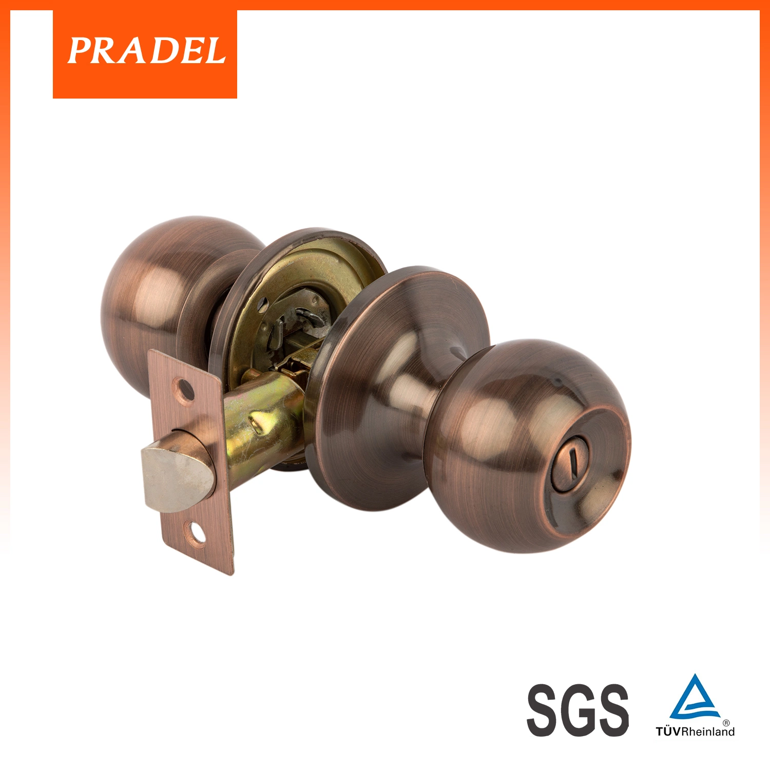 Durable Bathroom Round Polished Brass Color Cylinderial Stainless Steel Tubular Door Ball Lockset