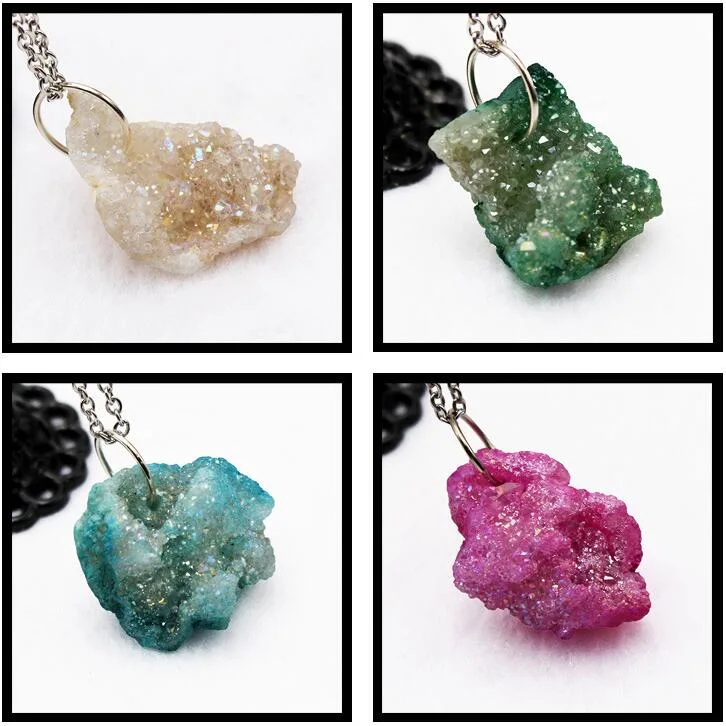 Natural Agate Necklace Crystal Tooth Rough Colorful Irregular Pendant Earrings DIY Jewelry Accessories