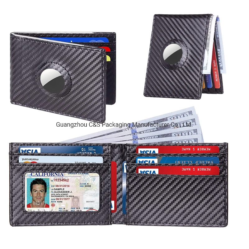 OEM&ODM Custom Minimalist Carbon Fiber Leather Multi Functional Slim Airtag Wallet RFID Blocking Men Wallet