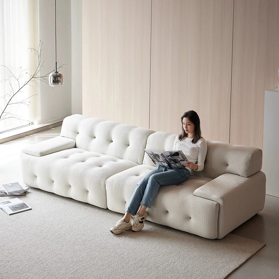 Modern Luxury Italian Style Pull Buckle Velvet Fabric Leather Modular Sectional Sofa Set Living Room Furniture for Home Hotel