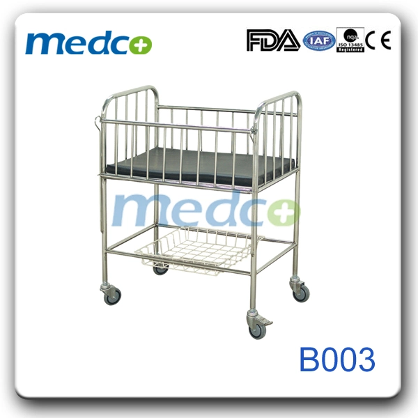 Hospital Movable Infant Bed Baby Cot, Medical Metal Adjustable Baby Crib