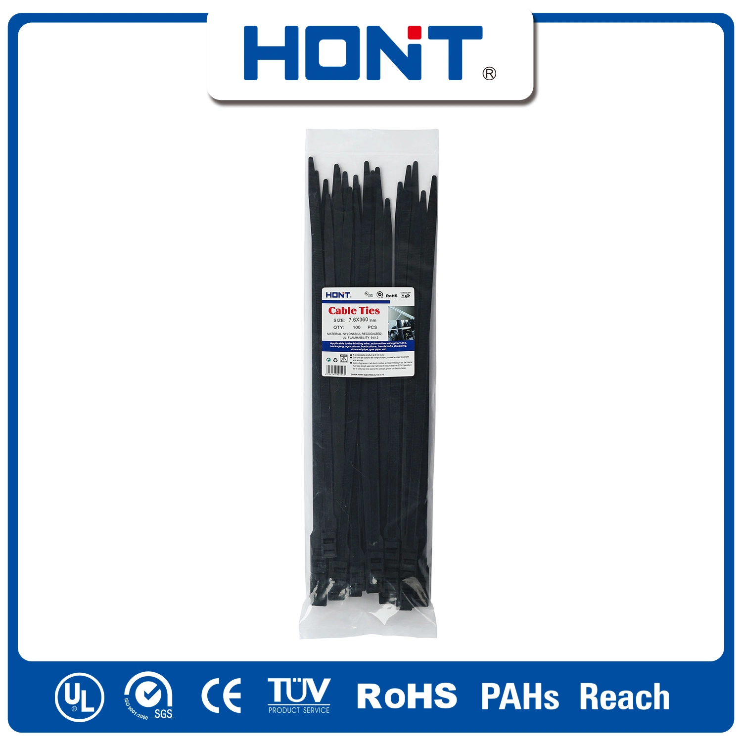 CCC Approved Self-Locking Hont Plastic Bag + Sticker Exporting Carton/Tray Tie Cable Accessories