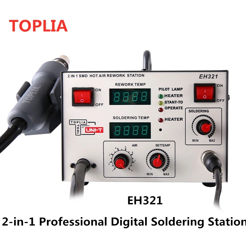 Estação de soldadura profissional de visor digital duplo Toplia 2 em 1 soldadura ajustável Ferramenta de reparação Eh321