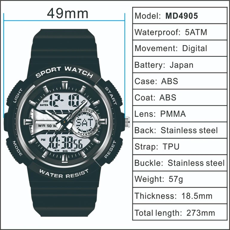 Dual Time Moda Reloj analógico-digital Sports para los hombres Waterproof Relogio Masculino