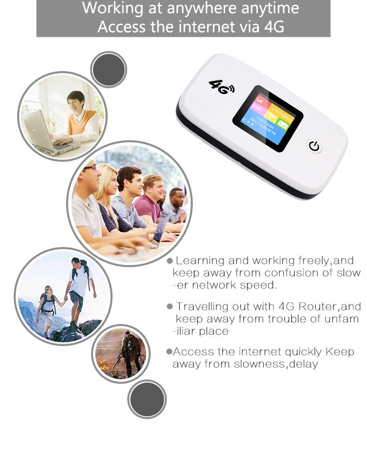 LTE 3G/4G Mifi Wireless Hotspot Modem Pocket WiFi Router with SIM Card Slot and Build-in 2300mAh Battery