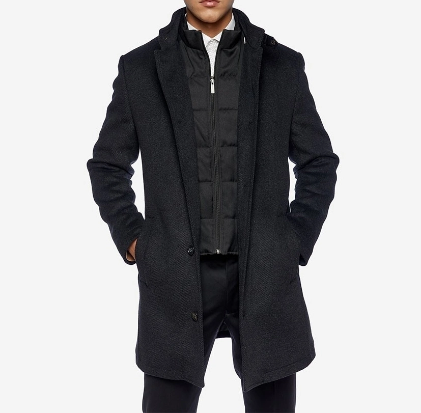 Mens Winter Wool Blend Overcoat Trench Coat Funnel Neck Coat