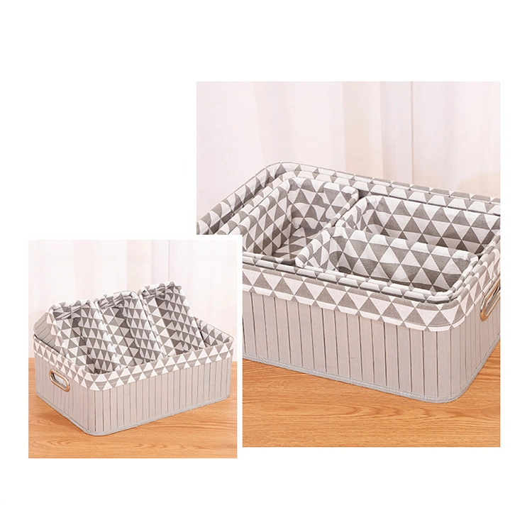 Cheap Price Pattern Clothing Foldable Bamboo Cloth Art Storage Basket a Set with Fabric Lining