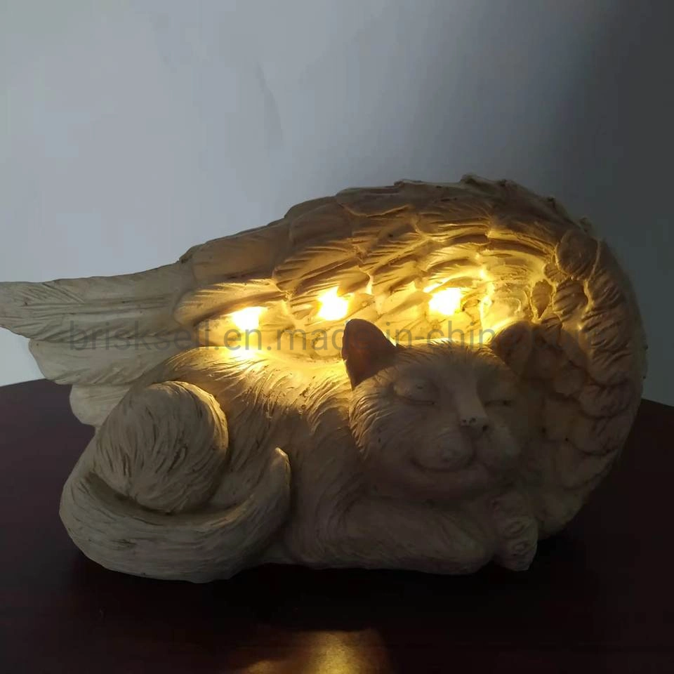 Garden Memorial Stone Resin Solar Sleeping Cat Statue