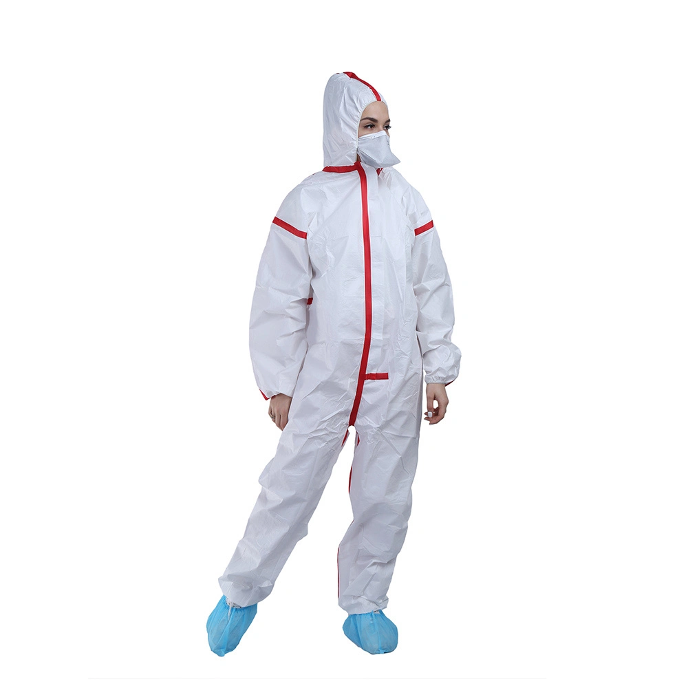 Morntrip Breathable White Blue Disposable Microporous Waterproof 50GSM 60GSM Coverall with Hood