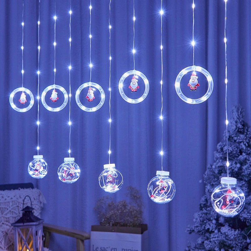مصابيح LED عيد الميلاد الستائر غرفة النوم خيط الديكور هضمي الكرة الرغبة تحكم عن بعد بحلقة دائرية بضوء LED لستارة رجل الثلج في شجرة عيد الميلاد