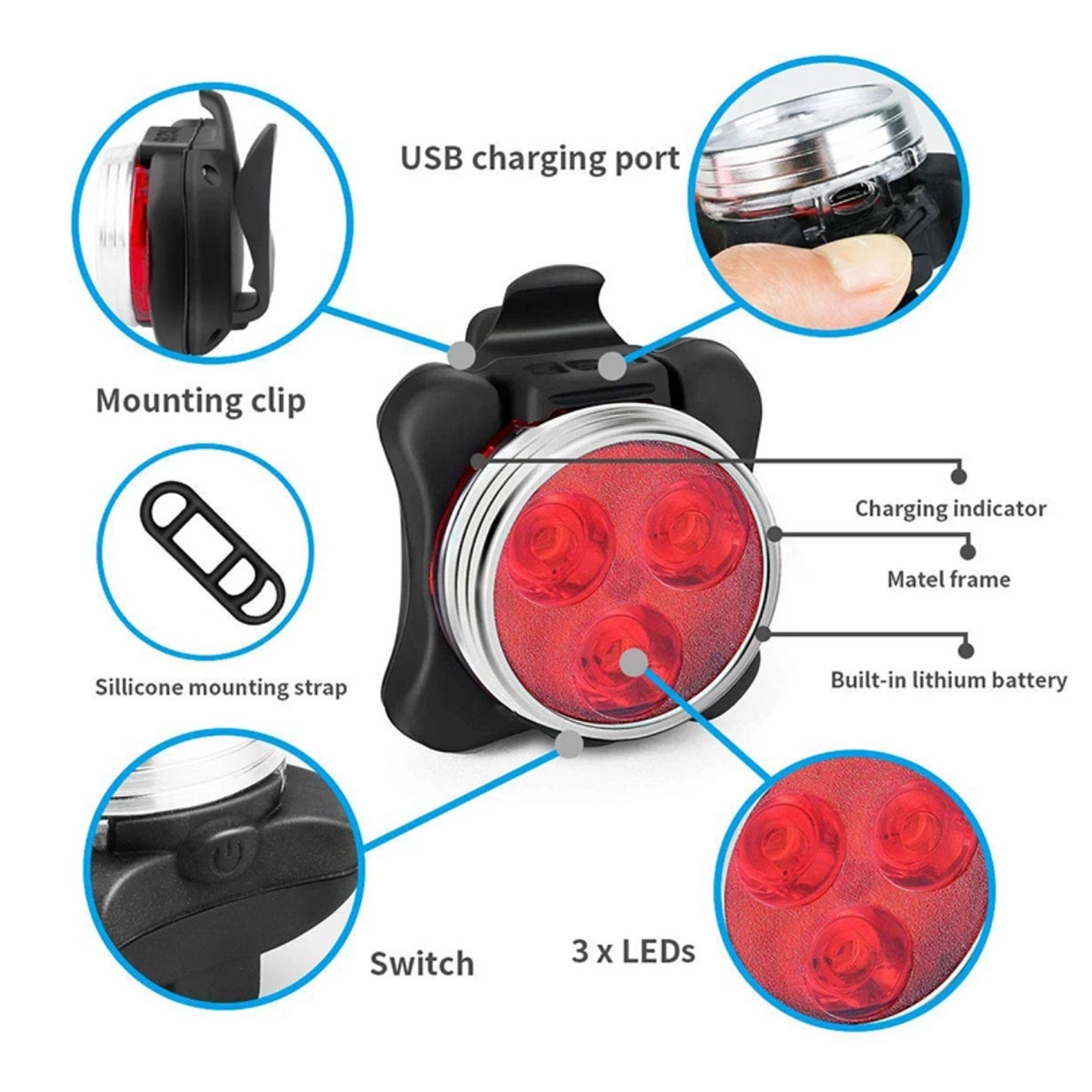 2PCS Rechargeable LED Bike Light Set Hot Red and White Mini Bicycle Light Waterproof USB