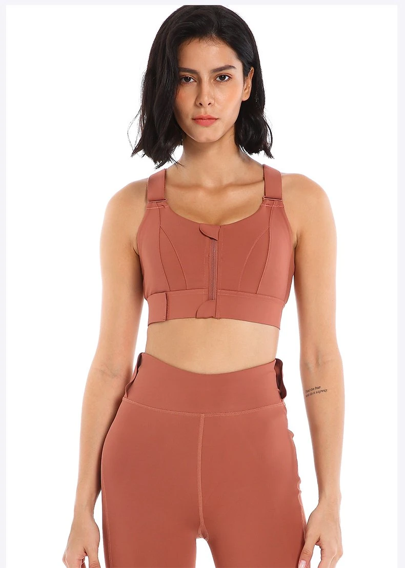 Sutiã de desporto Activewear de tamanho grande para mulher Zipper de elevado impacto Sutiã de ioga frontal para mulher