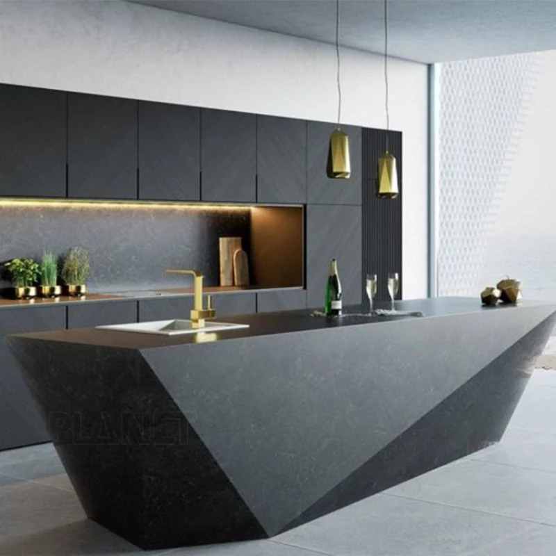 Modern Black Matt Customized Designs with Island Solid Wood Kitchen Cabinet