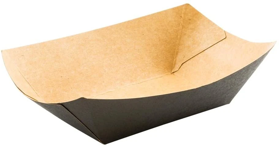 3.3-Inch Disposable Paper Food Tray - Black with Kraft Brown Interior Take out Boat: Perfect for Restaurants, Cafes, and Parties - Environmental-Friendly.