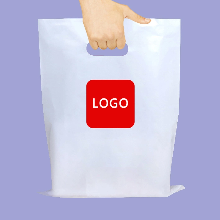 China Factory Die Cut Punching Patch Handle Plastic Bag Food Industry Service Restaurant to Go Take out Carry Bag