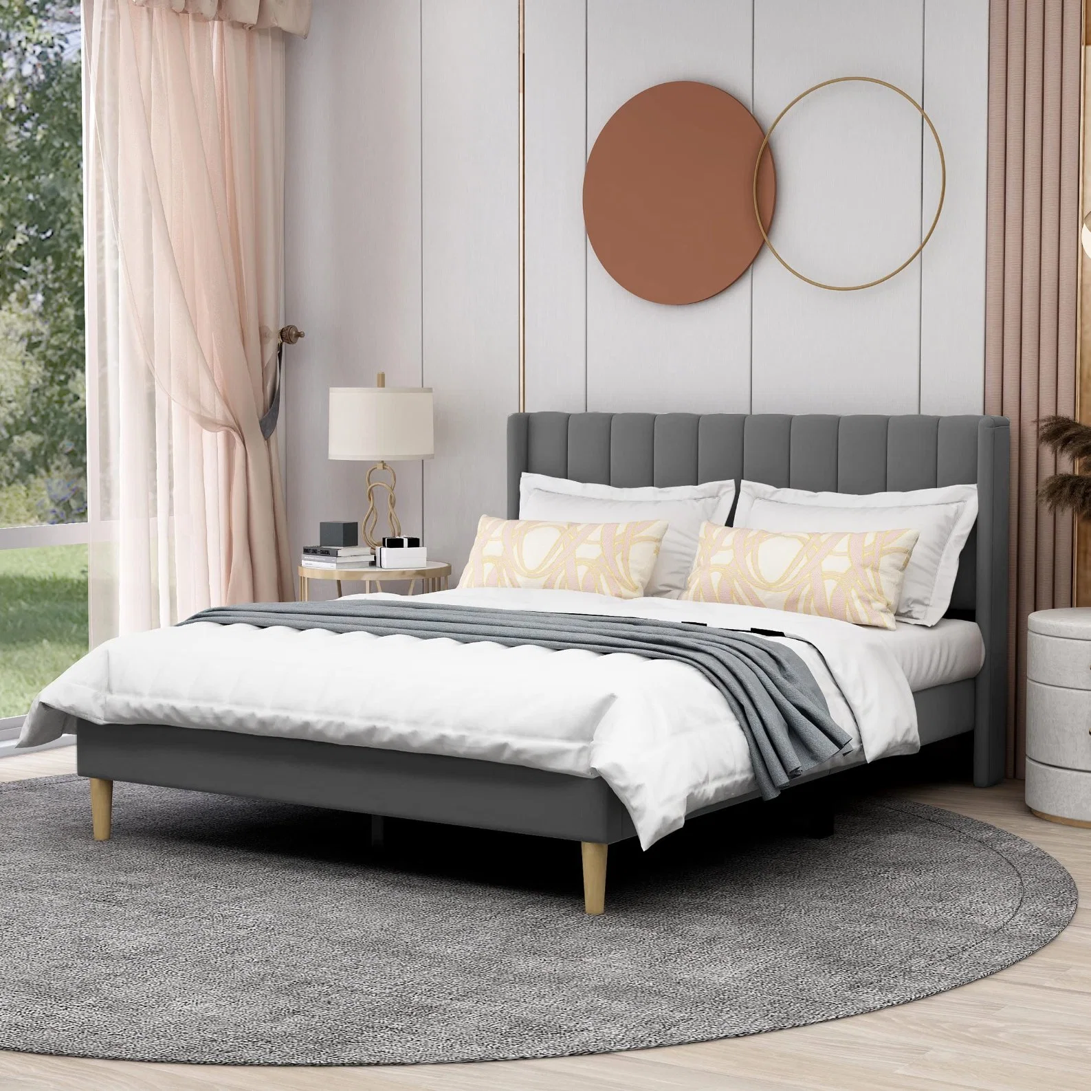 Upholstered Platform Bed Frame Queen Size with Headboard and Footboard/Wooden Slats Support/No Box Spring Needed/Easy Assembly, Ink Gray Velvet