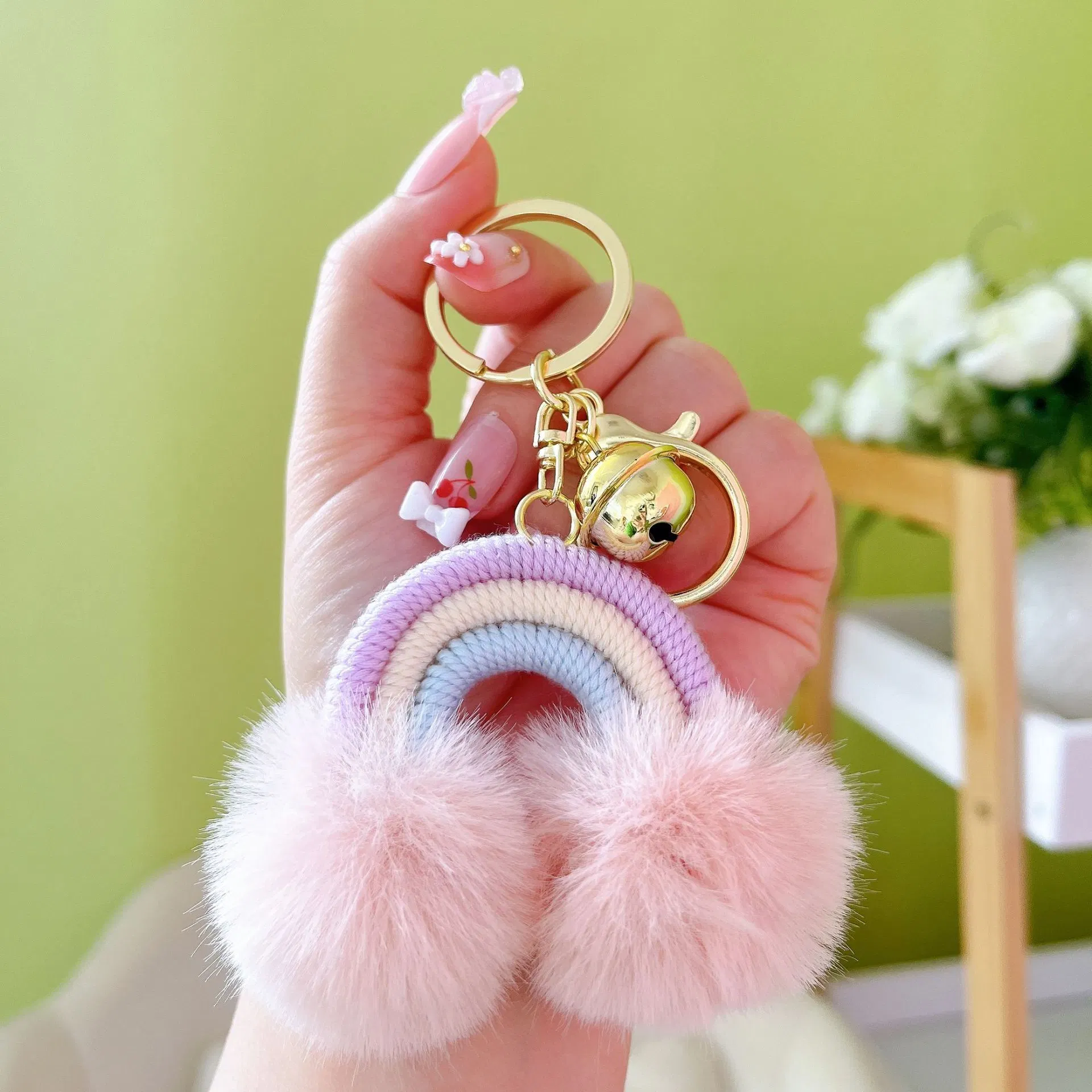 Cute Rainbow Plush Ball Holiday Small Gift Backpack Metal Pendant Rainbow Plush Ball