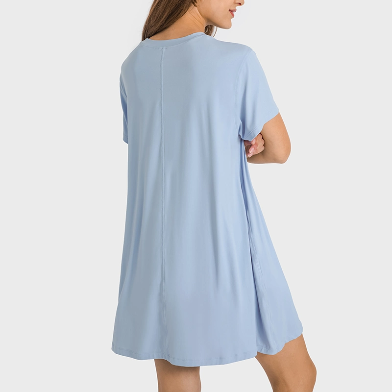 New French Round Collar Casual Wear Dress Skin-Friendly Naked Pleated Loose Yoga Clothes Sportswear