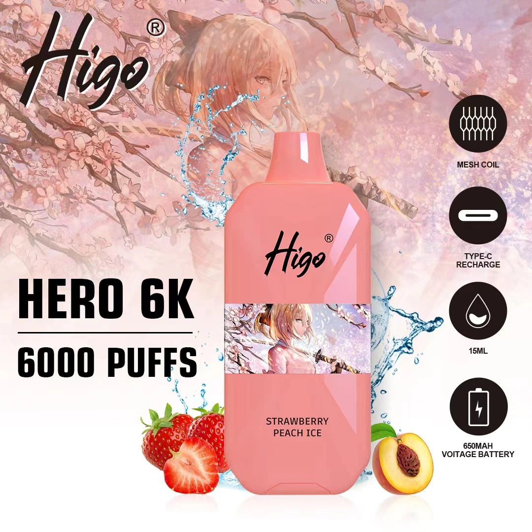 100% Original Wholesale/Supplier Vape Pen Higo Hero 6000 Puffs Disposable/Chargeable Vape Pen 15ml Capacity Mesh Coil E-Liquid 650mAh Rechargeable Battery Custom Disposable/Chargeable Vape